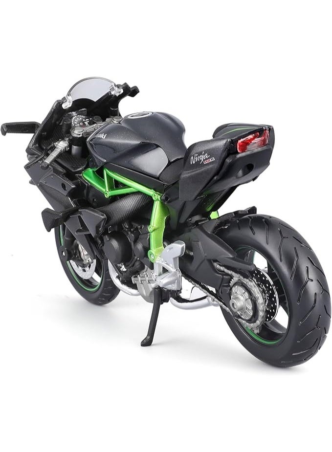 كاواساكي نموذج دراجة كاواساكي نينجا H2R المصغرة بمقياس 1:12 | لعبة سحب للخلف | تصميم أسود وأخضر | تفاصيل واقعية | نموذج قابل للجمع لعشاق الدراجات النارية - Image 4